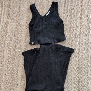 Tentree Black Ribbed Knit Tank and Skirt Set
